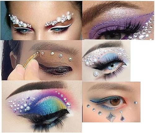 Miniatura 4 de 4 hojas de diamantes de imitación para rostro, gemas, joyas, diamantes de imitación, autoadhesivas, perlas acrílicas, corazones, estrellas, cristal,