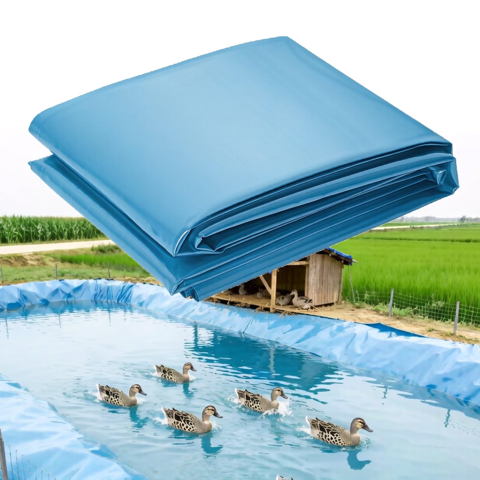 Liyadolaam Flexible Pond Liner HDPE Blue 0.16mm Easy Cut HDPE Duck Pond Liner for Koi Pool Lotus Ponds Small Ponds Garden Fountain Waterfall(3x5m(9.8x16.4ft))