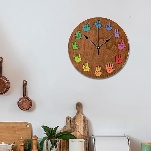 Miniatura 6 de ASL - Reloj de pared de grano de madera de 10 pulgadas, reloj de pared de arco iris, funciona con pilas, sin tictac, reloj de madera vintage de