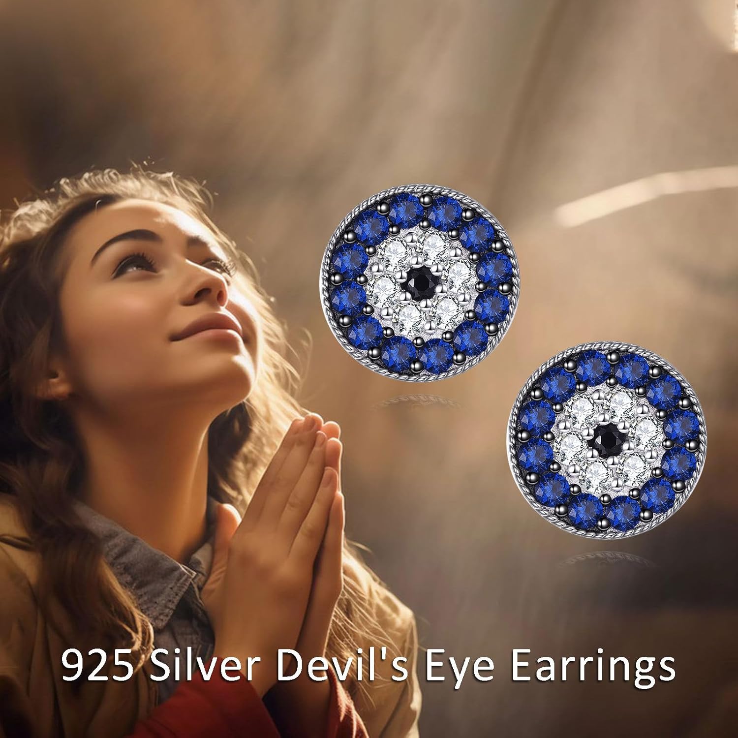 Evil Eye Earrings 925 Sterling Silver Blue Crystal Stud Earrings Jewelry Gifts for Women Mom Mother