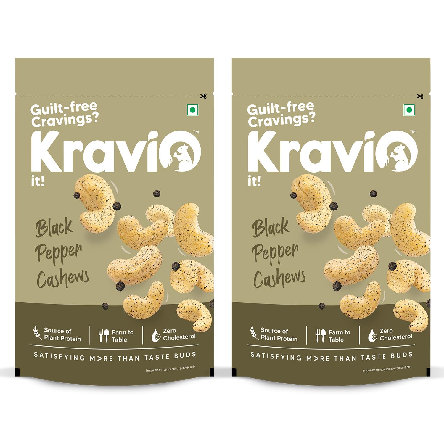 Kravio Premium Black Pepper Roasted Cashew Nuts (2 X 200g) | Zero Cholesterol Natural Jumbo Size Whole Kaju Nuts & Dry Fruits | Rich in Protein, Roasted Crunchy Delicious Healthy Snacks