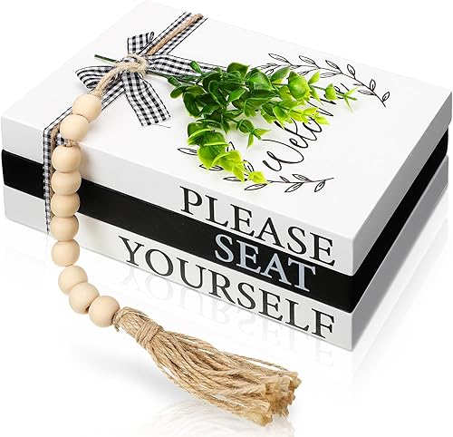 Capoda 3 libros decorativos para decoración del hogar, libros apilados de imitación de granja, decoración de mesa rústica de madera con guirnalda de