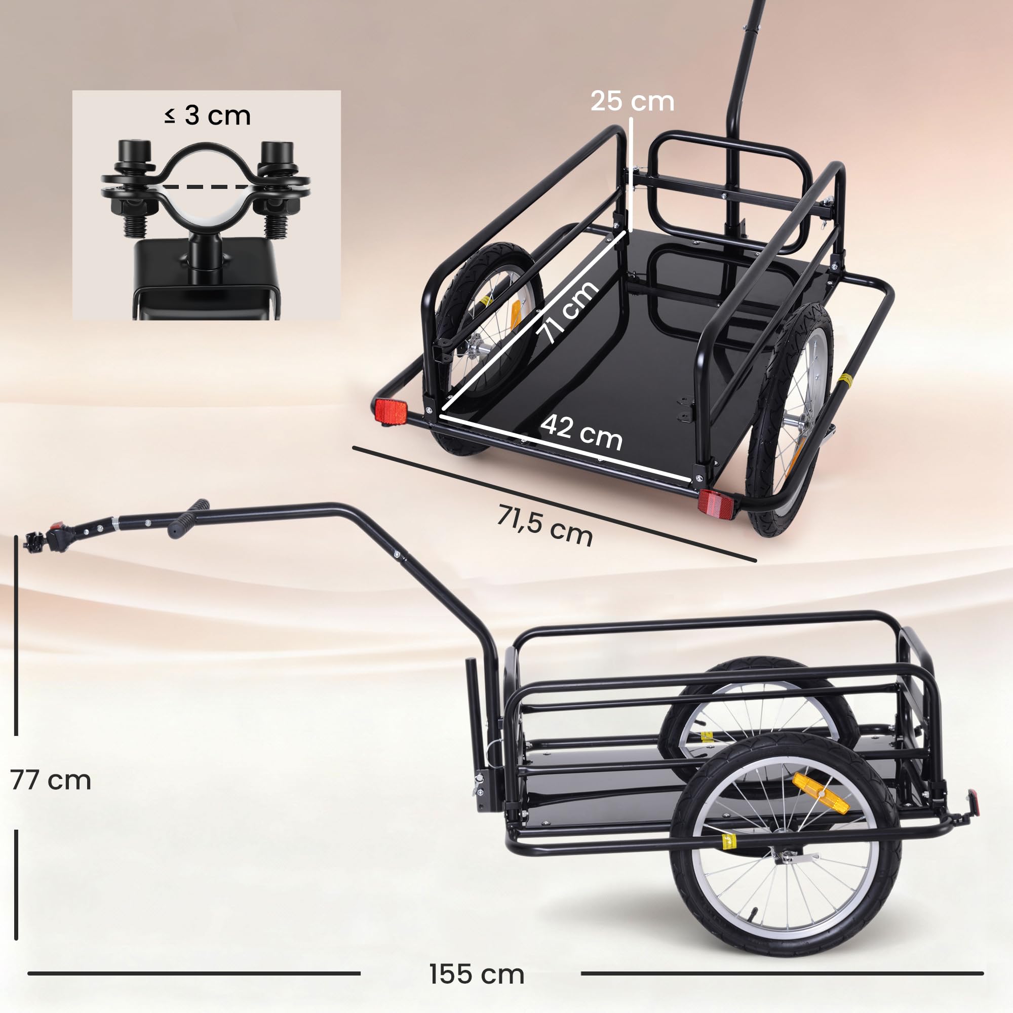 Remorque vélo pliable barre d'attelage universelle acier noir