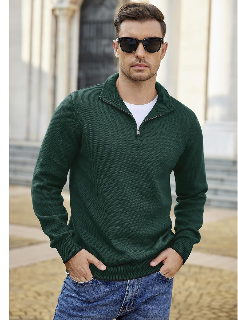 COOFANDY Men's Quarter Zip Up Pullover Slim Fit Lightweight Mock Neck Long Sleeve Sweaters - Image 4