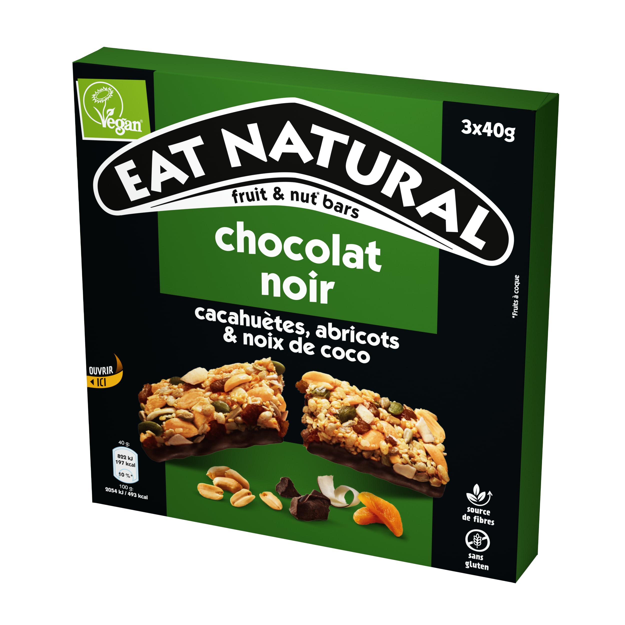 Eat Natural – Lot de 5 variétés de barres de céréales sans gluten – Amandes, Cranberries, Cacahuètes, Chocolat noir, Vegan – 5 x 3 barres de 40 g (15 barres)