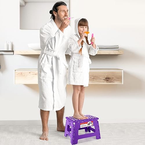 Miniatura 219 de Taburete plegable resistente de alta calidad de 13 pulgadas de altura para adultos, taburete de cocina, jardín, baño, color blanco Blanco,Bicolor