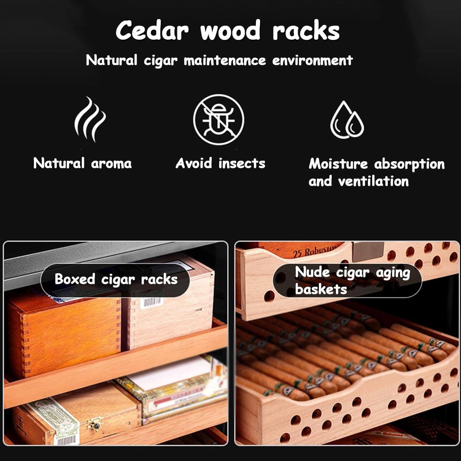 Qiang Cave a Cigare Electrique Humidificateur à Cigare Intelligente Boite à Cigare Humidor a Cigares Cave à Vin 50L Affichage Numérique LED,avec Contrôle De Température Et De L'humidité,A