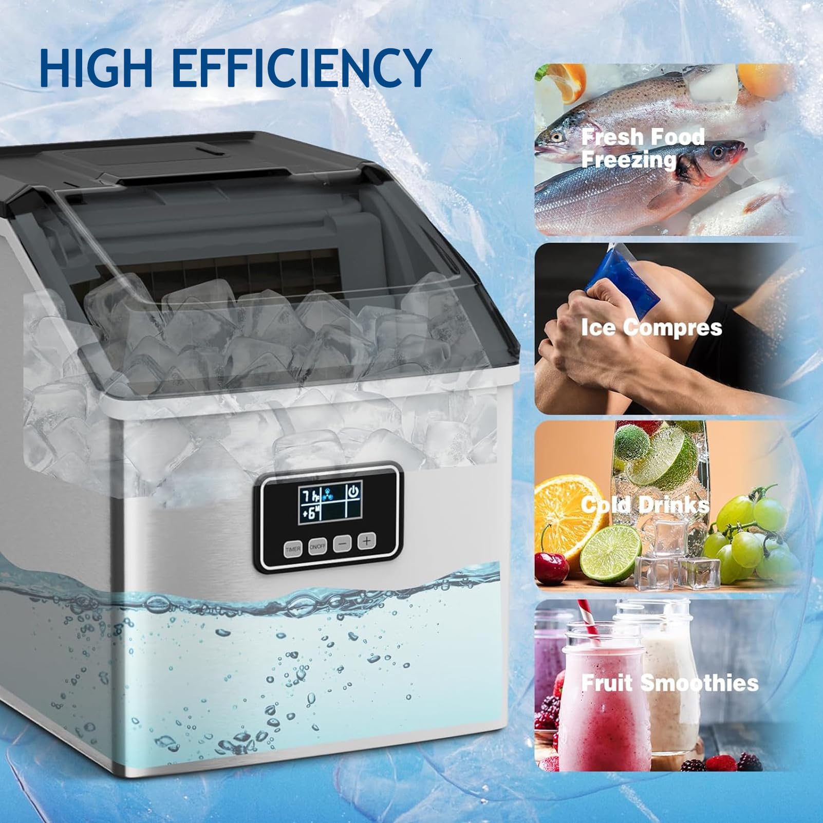 Produttore di Ghiaccio 30Kg/24h, Macchina del Ghiaccio dell'Acciaio Inossidabile, Serbatoio 2.2L, Produttore di Cube Auto-pellenti con Scoop e Cestino per L'Ufficio Bar della Cucina Domestica, Design
