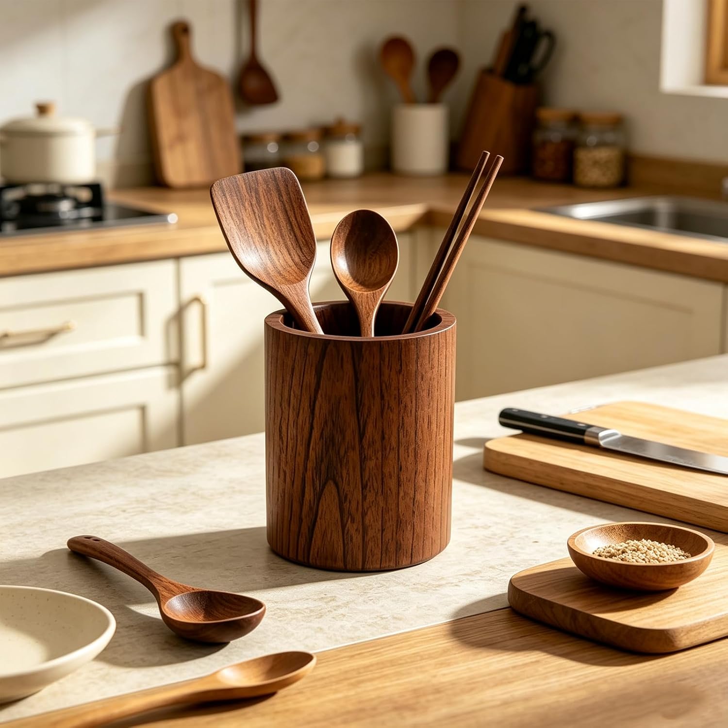 MY MIRONEY Wooden Utensil Holder, 3.62" x 5.08"(Type 1)