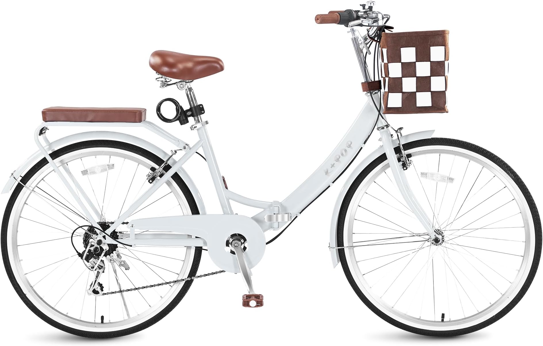 Foldable Beach Cruiser Bike for Women, 24/26 Inch Folding Bikes for Women, 7 Speed Commute Bike with Basket Adult Womens Bicycles Folding Cruiser Bikes for Adults, City Commuting's Bicycle