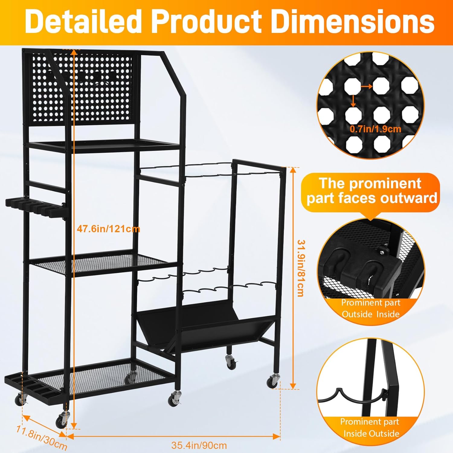 𝐔𝐩𝐠𝐫𝐚𝐝𝐞 Fishing Pole Holders for Garage,Fishing Rod Holders Up to 18 Rods with Pegboard and Hooks,3-Tier Fishing Pole Rack with Lockable Wheels