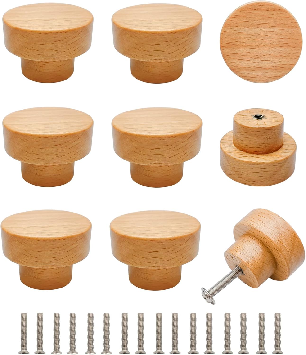 Bmgop 10PCS Wood Knobs Flat Top Round Knobs 1.38"(35mm) Natural
