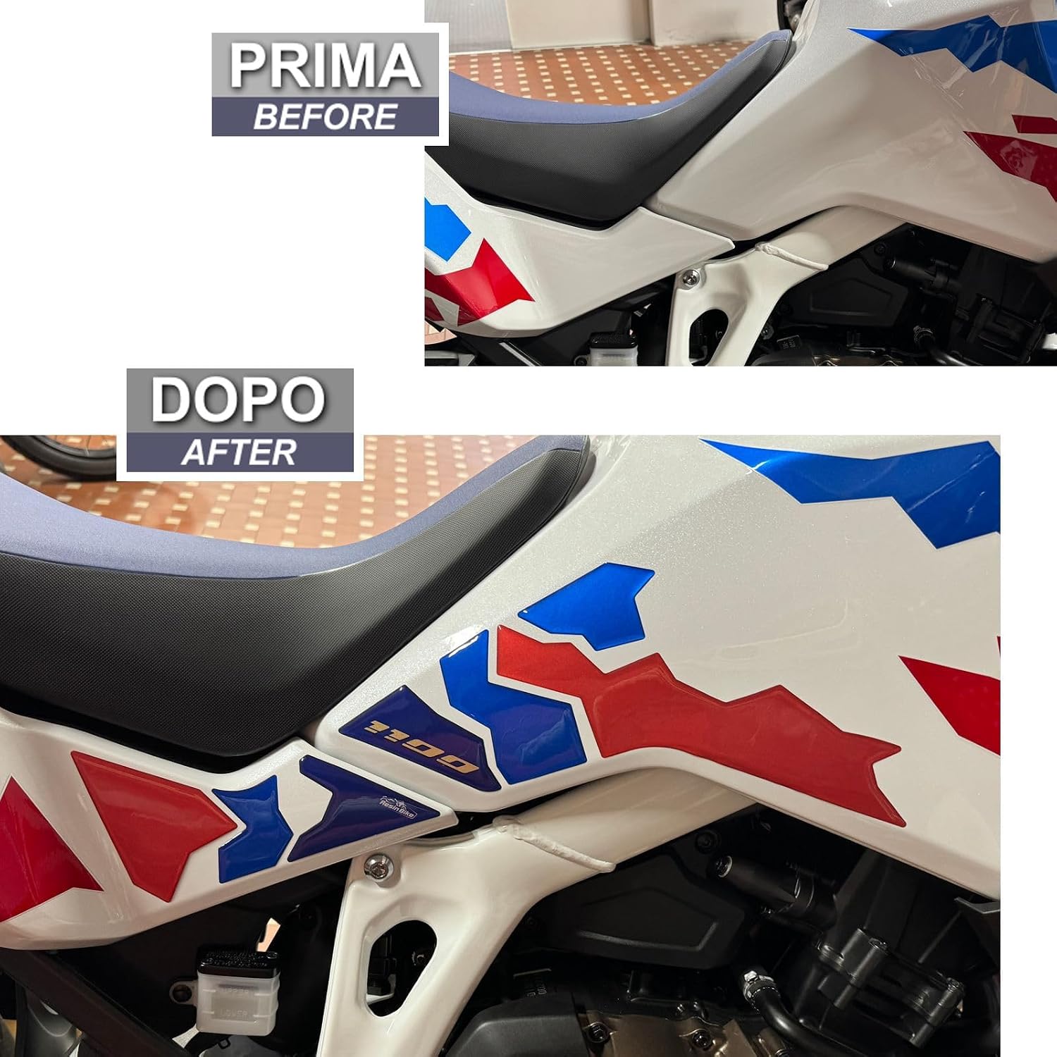 Resin Bike Motorcycle 3D Stickers Compatible with Honda Africa Twin 1100 Adventure 2024-2025. Tank Side Protections from Bumps and Scratches. Resin Stickers - Made in Italy