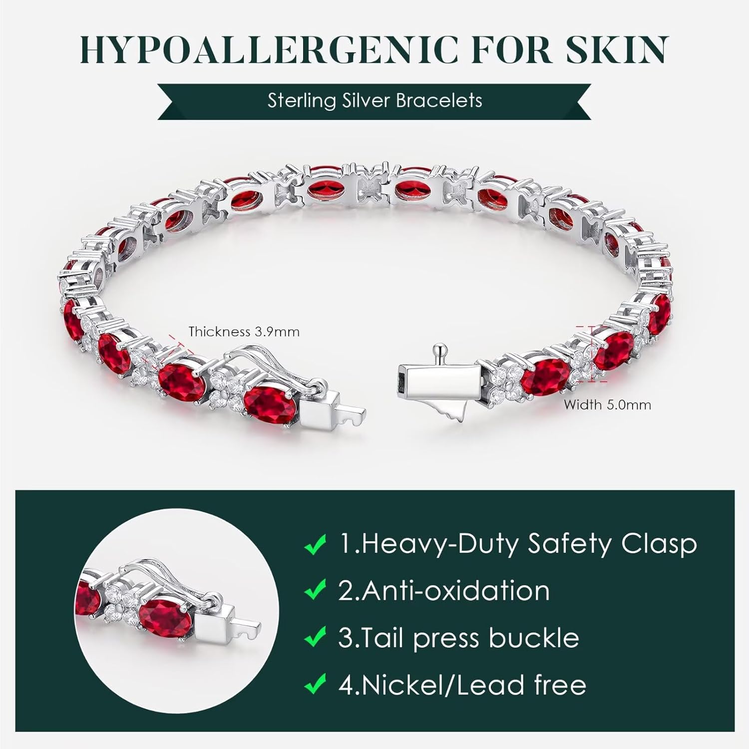 Iefil Oval & Four-leaf Clovers Tennis Bracelets for Women - 925 Sterling Silver Oval Birthstone Bracelet, Anniversary Birthday Gifts for Women, Fine Jewelry Gifts for Wife Mom Her, 7"-7.5" - Image 5