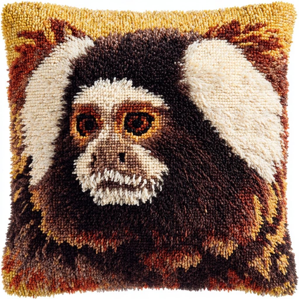 Taxpy DIY Latch Hook Kits, Animals Monkey Pillow Embroidery Carpet Set Needlework Crocheting Cushion Pillow Case Embroidery Set 43x43cm