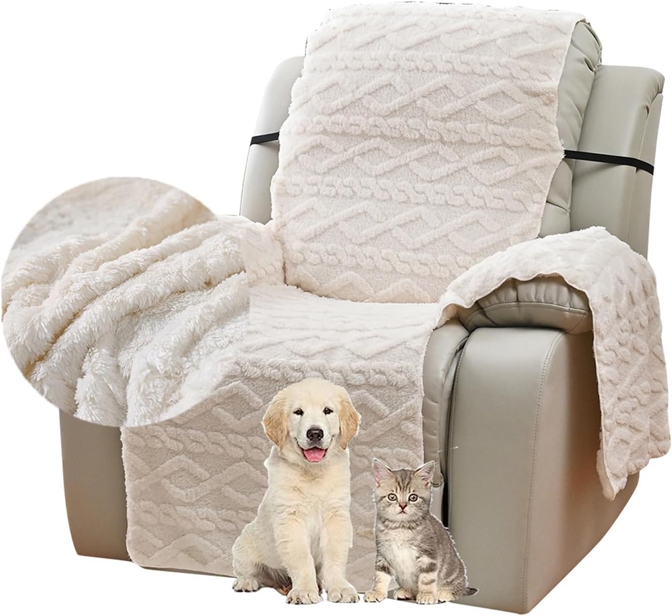 Armchair Recliner Chair Cover, Plush Couch Cover, Jacquard Plush