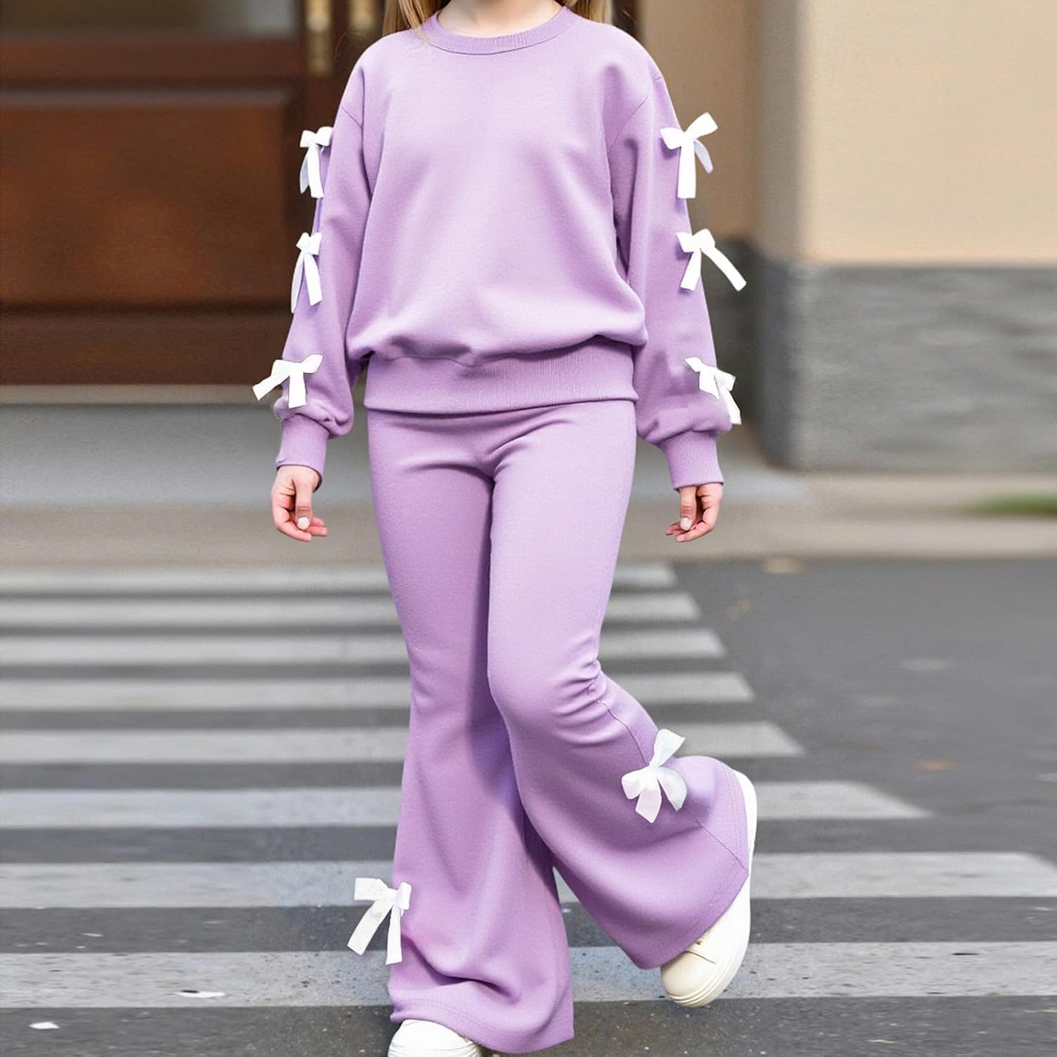 Girls Purple Outfits 2 Piece Long Sleeve Butterfly Sweatshirt and Pants Spring Fall Teen Girl Casual Clothes Set 8-12