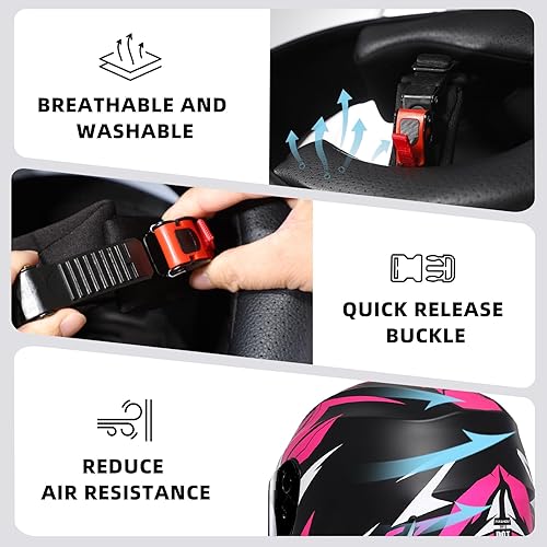 Miniatura 7 de TRIANGLE Casco de motocicleta de cara completa para adultos, hombres y mujeres, con visera tintada y transparente, aprobado por DOT
