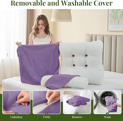 Miniatura 7 de Sasttie Juego de almohadas de cuña, 3 almohadas de lectura para sentarse, almohada de cuña de cama para dormir, después de una cirugía, reflujo