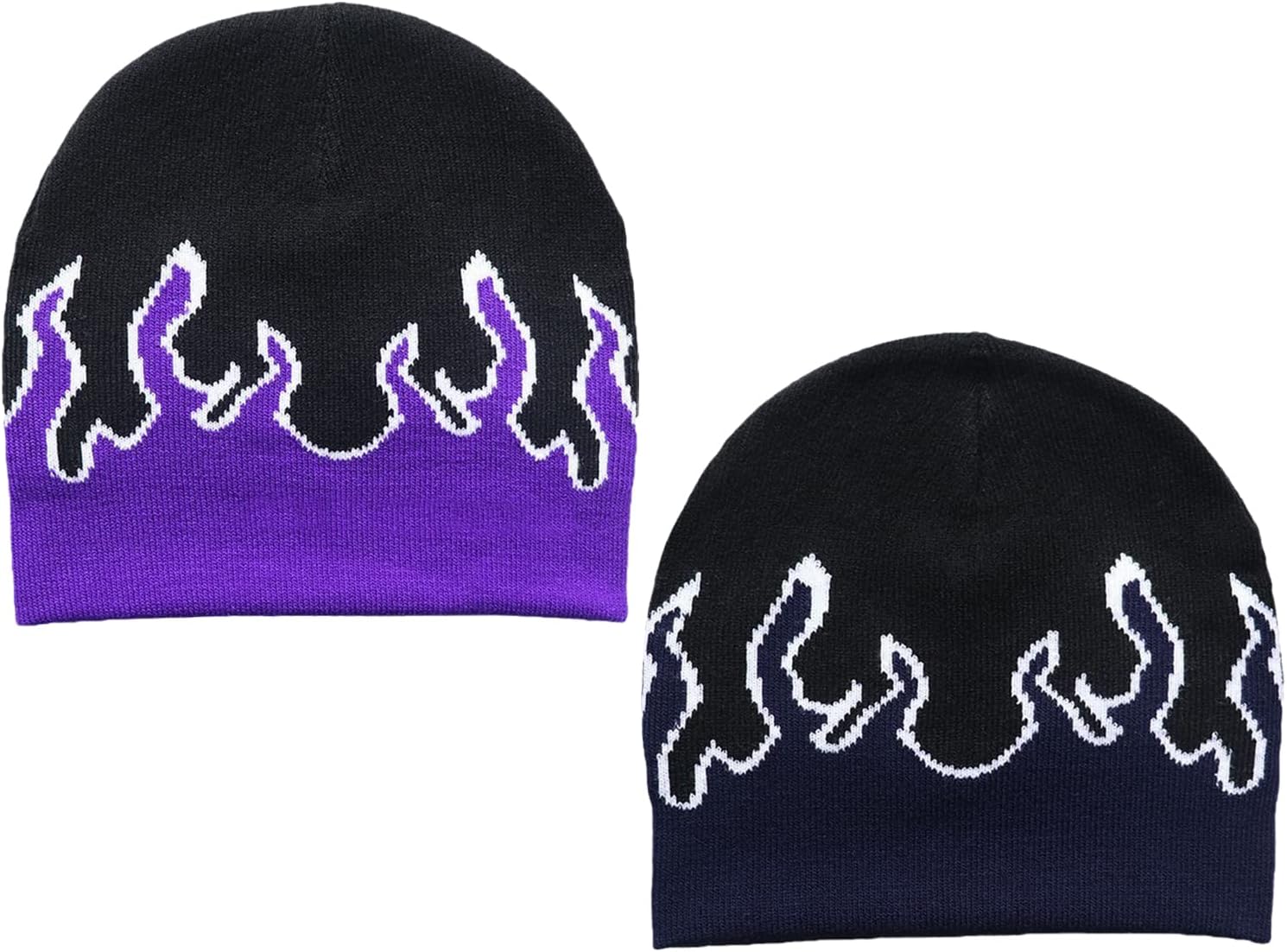 Hat,Halloween Balaclava,Funny Balaclava Hat,Flame Y2K Beanies Fire Flame Knit Hat Skullies Slouchy Flame Skull(Purple)