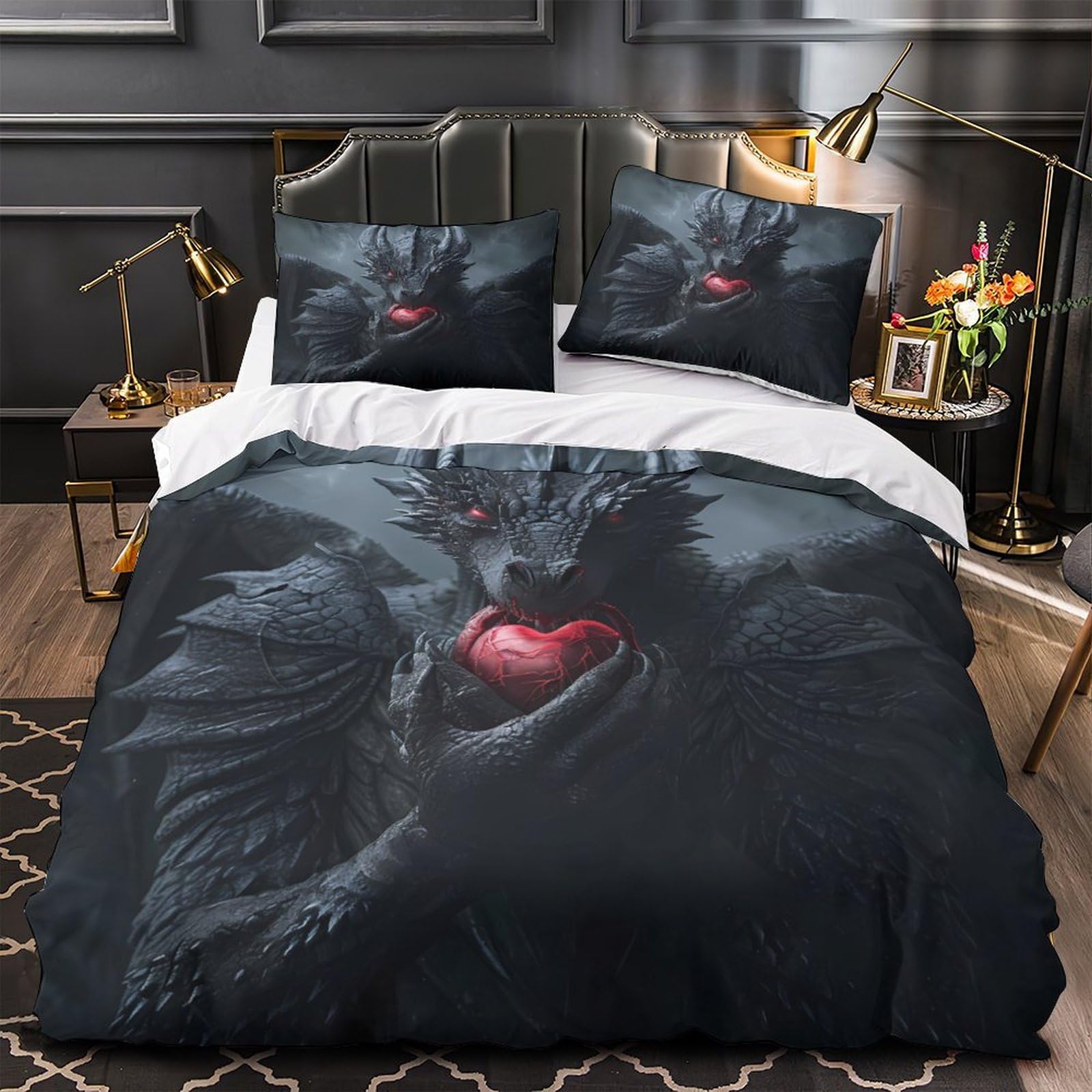 Dragon noir housse de couette 135x200 microfibre imprimée lit simple 3D