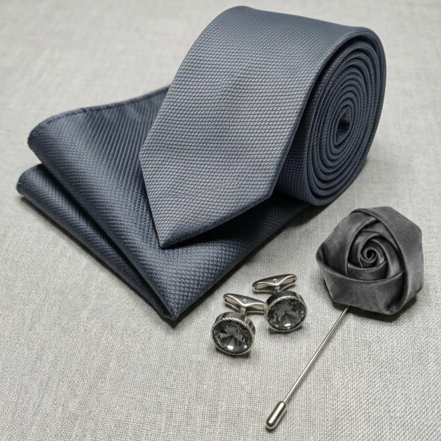 Image of Men's Necktie Gift Set with Wooden Box | Premium Tie, Pocket Square, Cufflinks & Lapel Pin | Elegant Formal Accessories Gift for Men