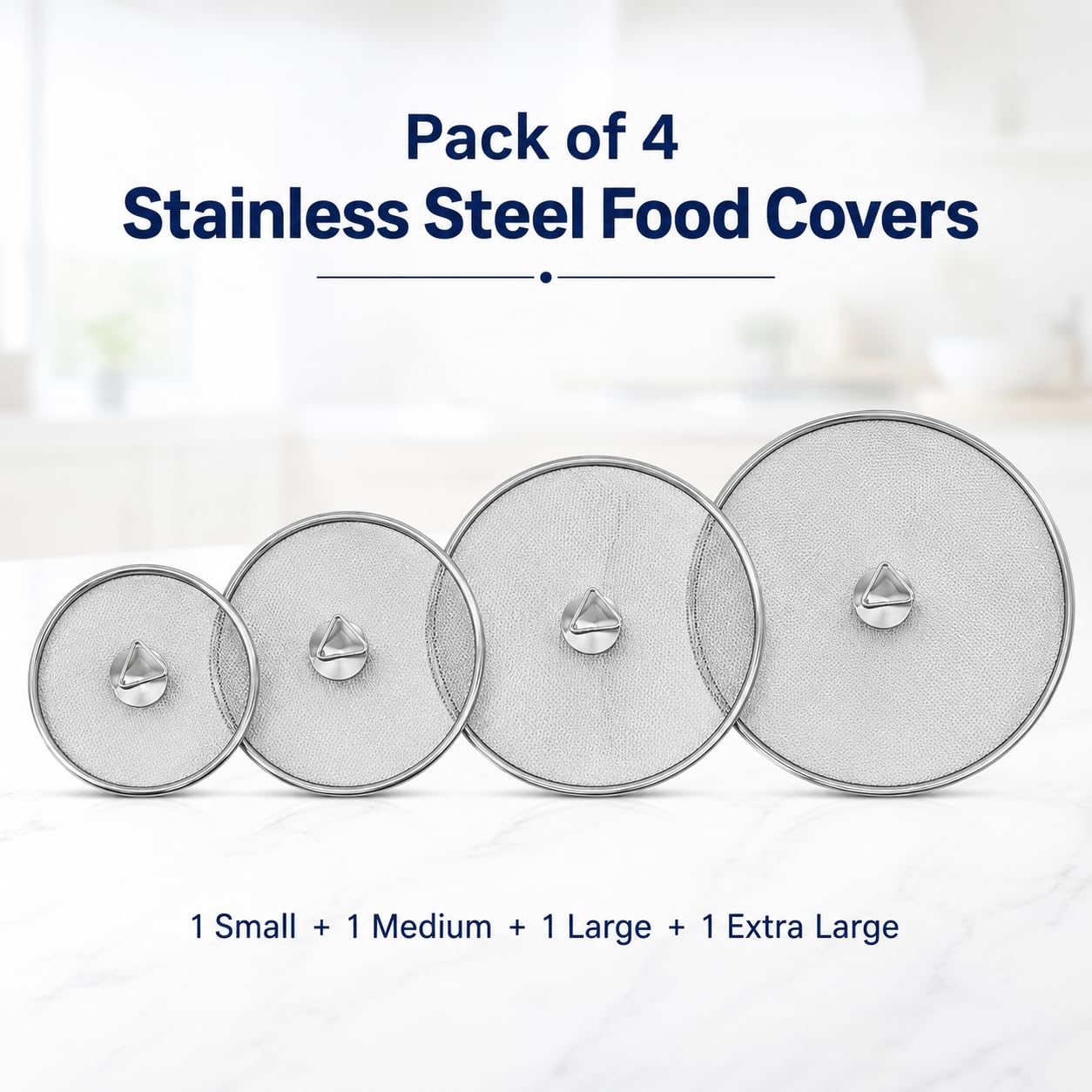 Garden Of Arts Stainless Steel Food Cover/Milk Cover Jali/Steel Jali Multipurpose Net Lid Set of 4, Mesh Food Covers for Milk, Roti, Curry, Fruits & Food Items, Sizes 15/18/21/23 cm, Silver 2