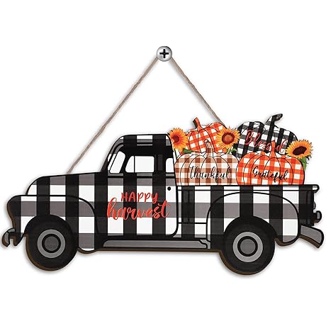 Vintage Happy Harvest Truck Sign, Fall Thanksgiving Decoration