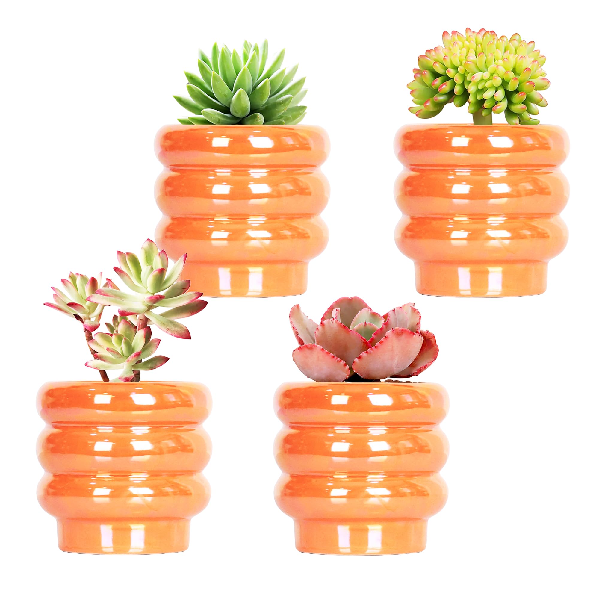 YFFSRJDJ 4.1 inch 4 pcs Ceramic Plant Pots for Indoor Plants, Rainbow Pearl Glaze Planter with Planters for Plants with Drainage Hole, Orchid Pots,