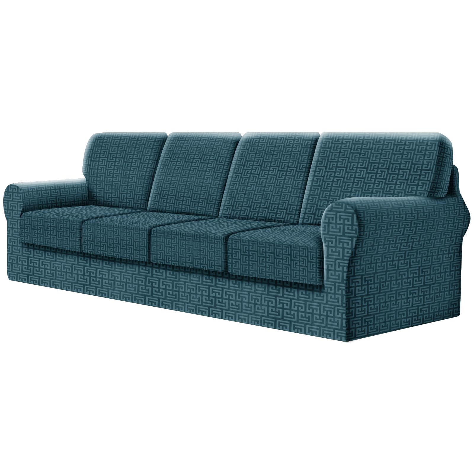SYLC Fitted Sofa Cover 4 Seater, 9 Piece Sofa Slipcover With 4 Seat Cushion Covers And 4 Backrest Covers, Settee Covers Stretch Velvet Anaglyph(Blue,X-Large Sofa - 9 PCS)