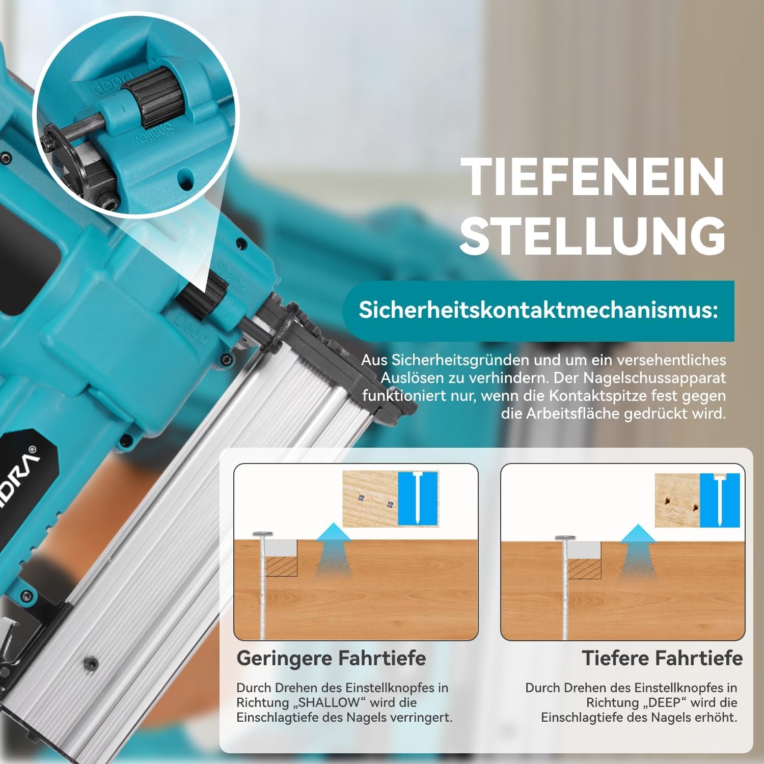 Depth adjustment mechanism on the Yofidra Staple Nail Gun