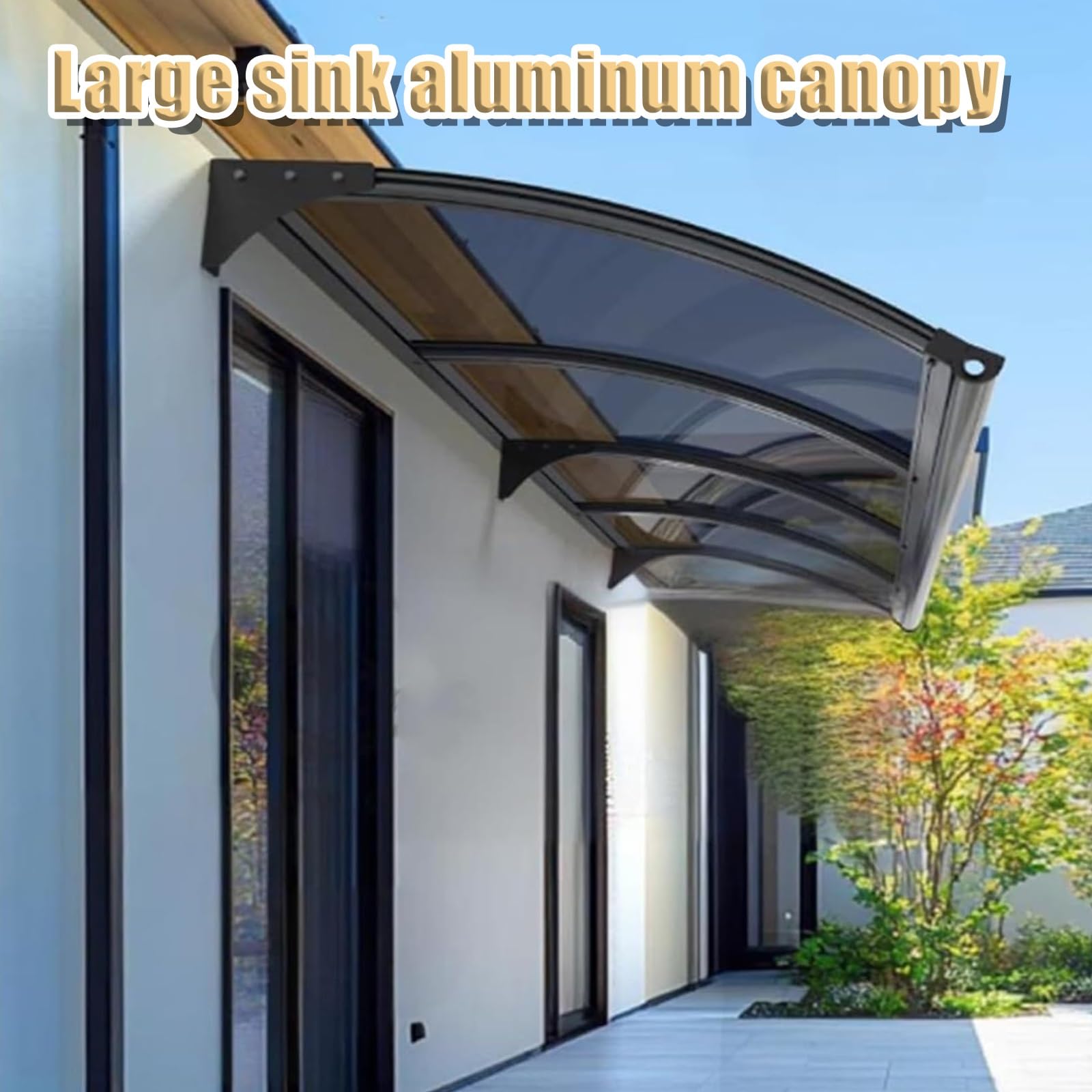 Tenda da sole curva per porta, in metallo, per portico/patio, design moderno (65 x 440 cm), protezione durevole dalla pioggia