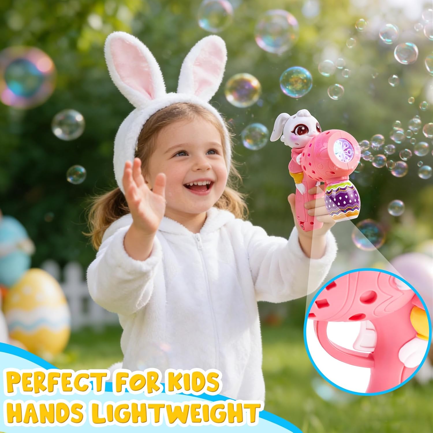 Easter Bunny Bubble Gun for Kids, 2 Pack Rabbit Bubble Machine Kit for Toddlers, Easy One-Button Operation, Easter Basket Stuffers Gift
