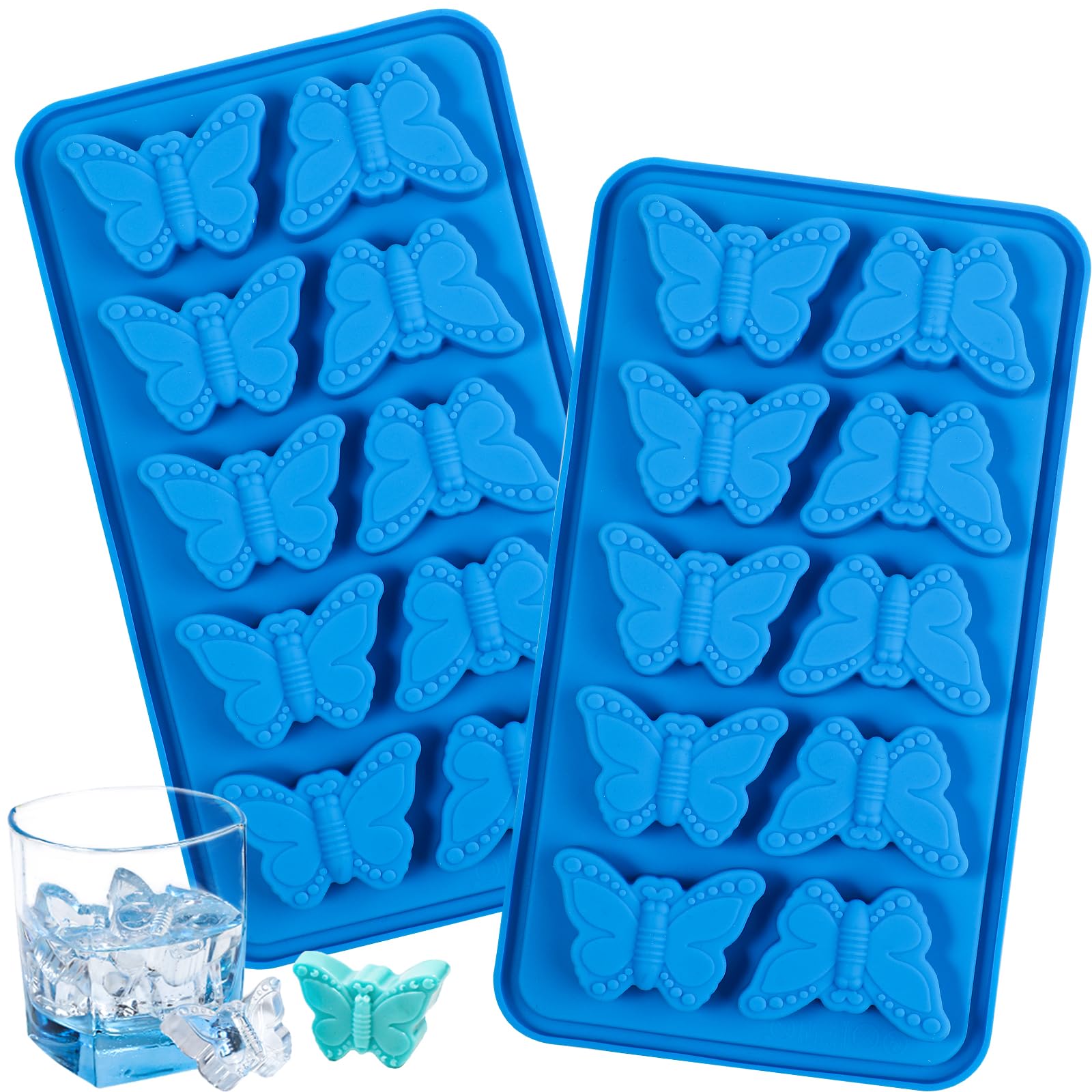 Webake Butterfly Ice Cube Tray Silicone Chocolate Moulds 2 Pcs 10 Cavity Butterfly Ice Cube Moulds for Ice Cube, Chocolate, Soap, Jelly, Cake Decoration