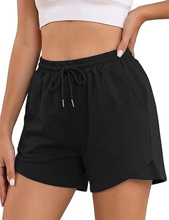 Litherday Shorts Damen Sommer Kurze Jogginghose Sommer Sportshorts Baumwolle Freizeitshorts mit Taschen Lässige für Running Gym Fitness