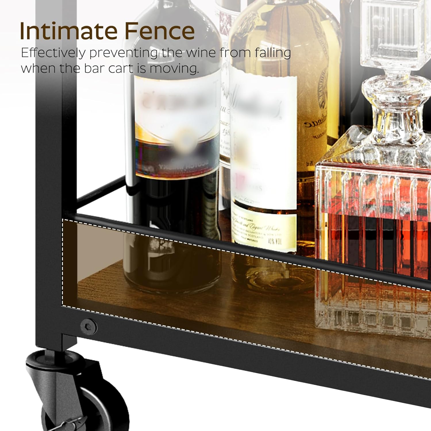 Close-up of the bar cart's fence design