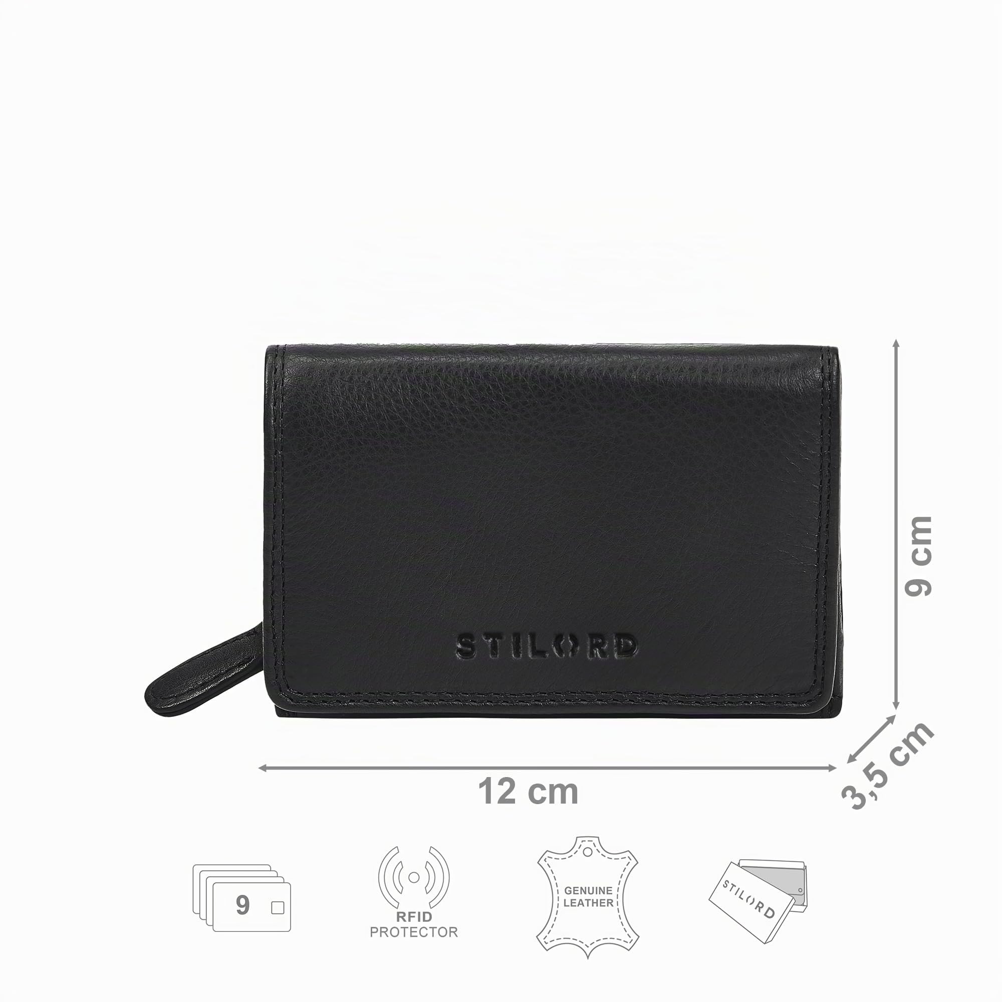 STILORD "Bloom Echt Leder Portemonnaie mit Reißverschluss Moderne Kleine Geldbörse Damen Leder Mini Brieftasche RFID Geldbeutel Münzfach Portmonee Frauen mit Geschenkbox Farbe:schwarz