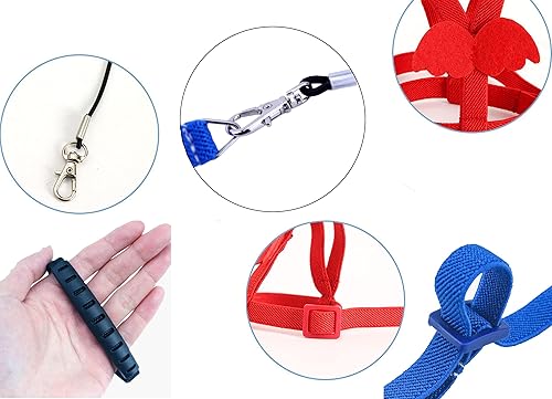 Miniatura 2 de Juego de arnés y correa para loros, cuerda elástica con arnés ajustable azul, bonito ala, adecuado para pájaros de tamaño mediano como periquito