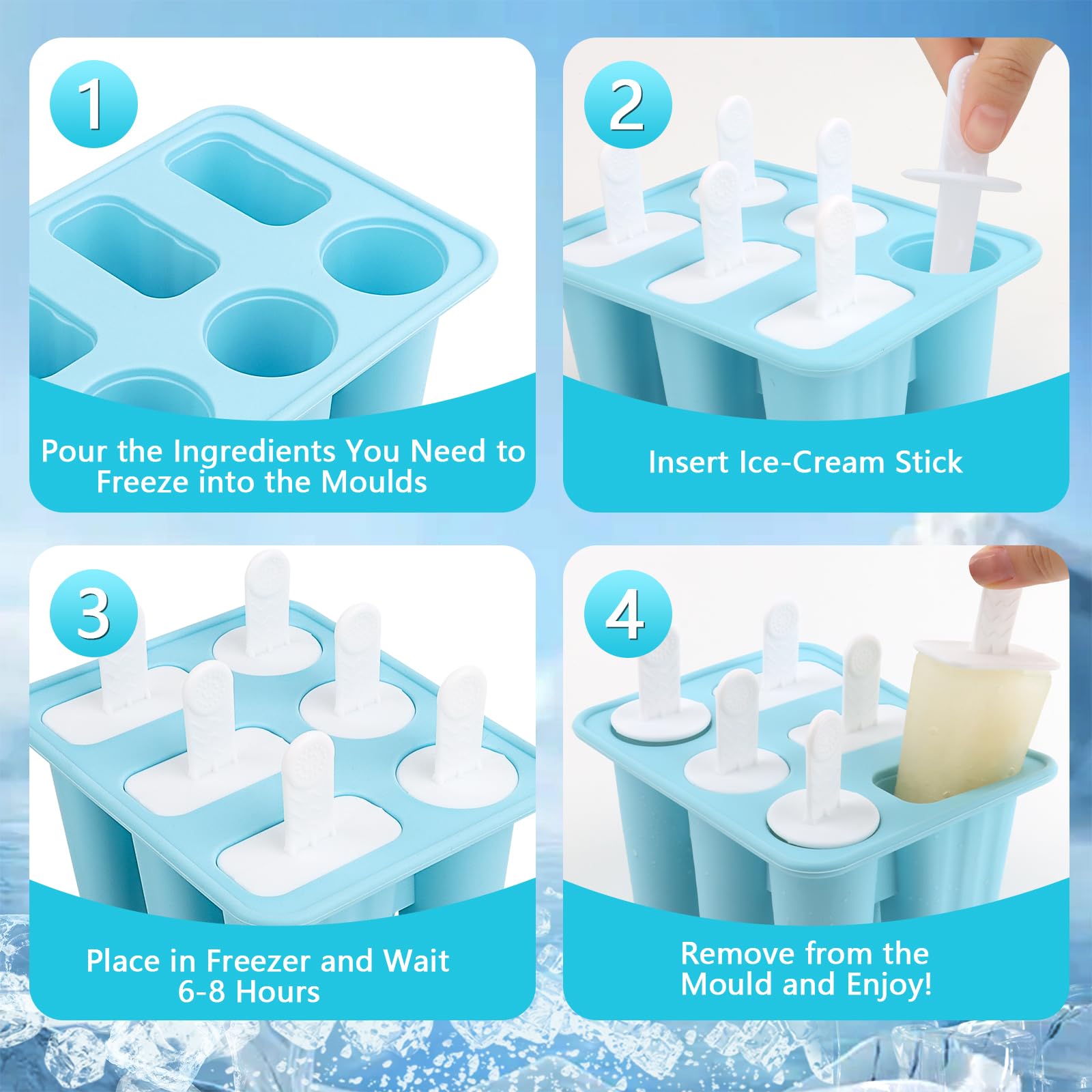 Moules à glace en silicone, réutilisables, sans BPA, de qualité alimentaire pour enfants et