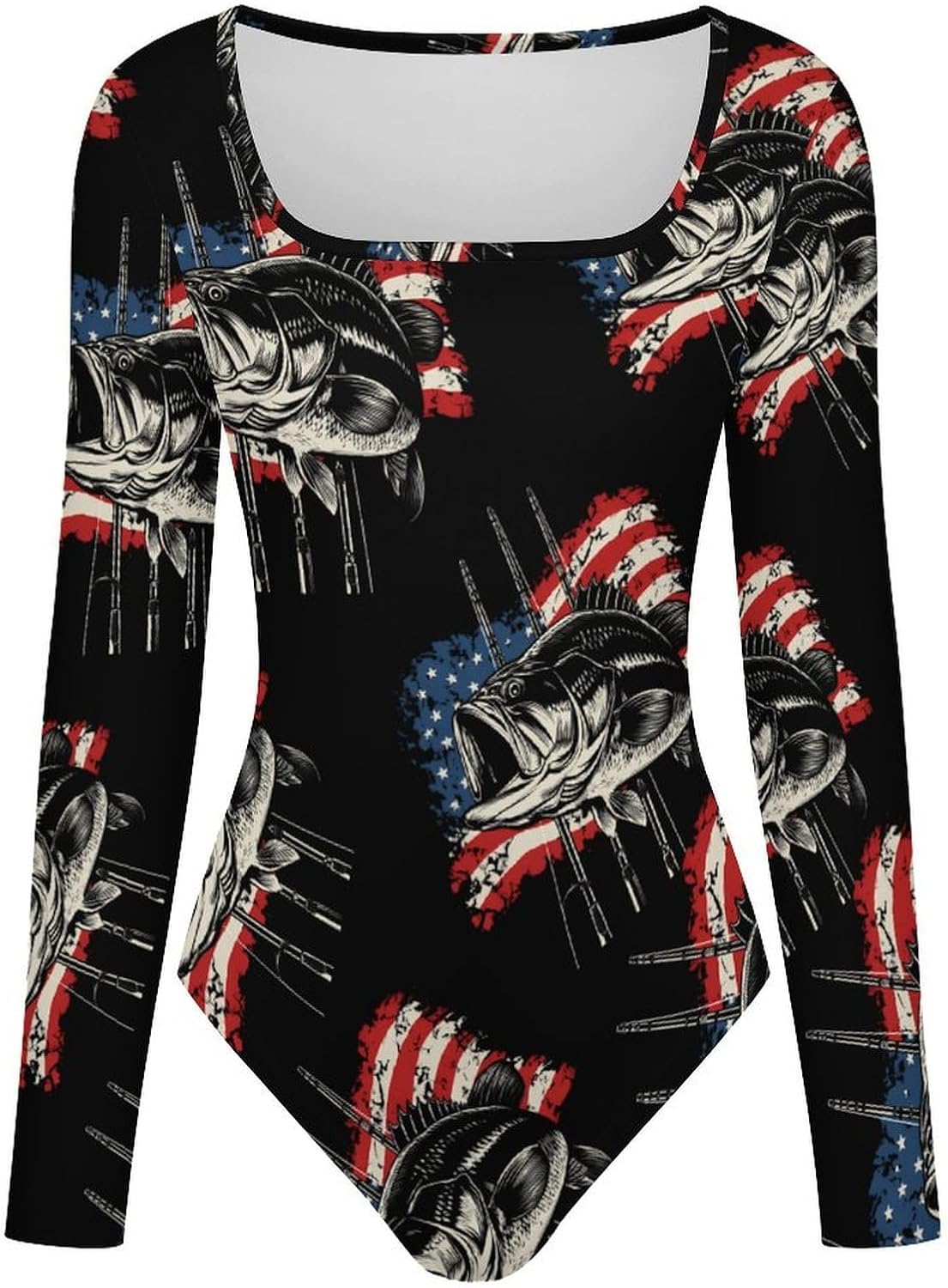 USA Bass Fishing Women's Bodysuits Long Sleeve Top 5XL