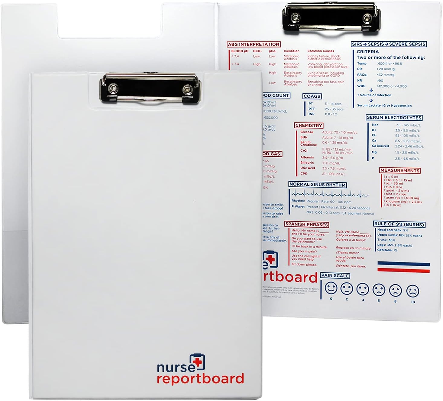 Nurse ReportBoard® - Slim & Lightweight Professional Nursing Clipboard with Adult Reference Information. Ideal for Nurses and Students. RN, LPN,