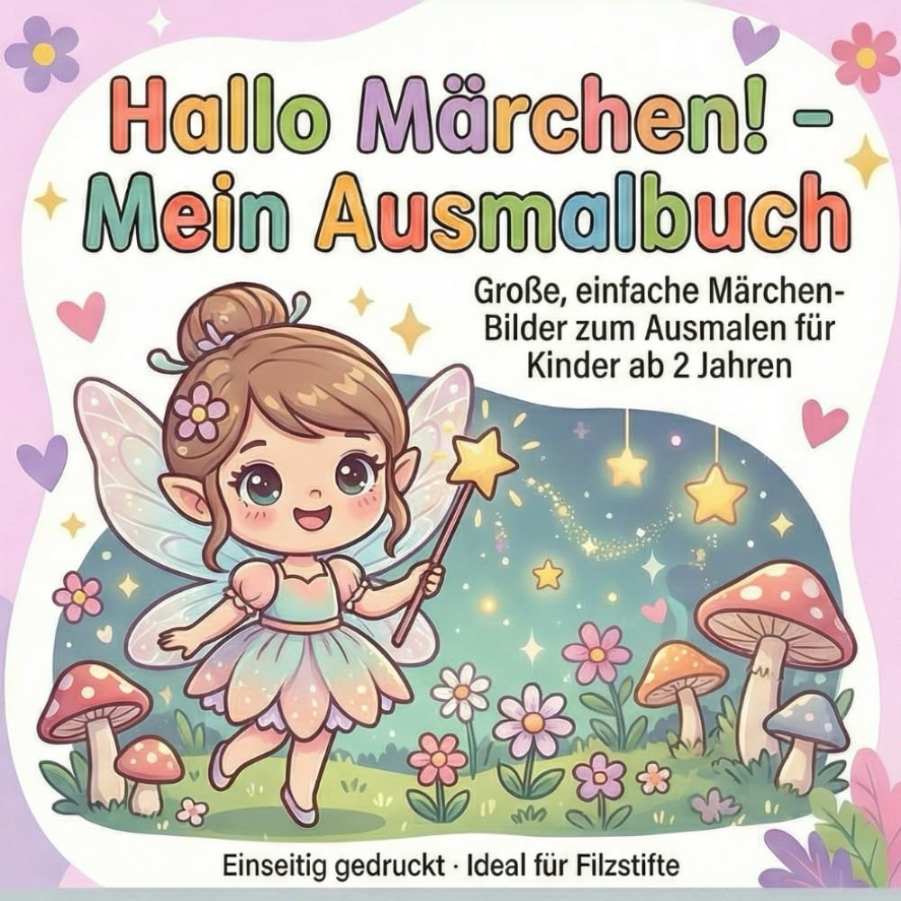 Hallo Märchen! - Mein Ausmalbuch: Große, einfache Märchen-Bilder zum Ausmalen für Kinder ab 2 Jahren, Einseitig gedruckt - Ideal für Filzstifte (Hallo Kids - Mein Ausmalbuch: Ausmalbücher für Kinder)