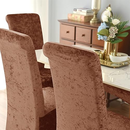 Miniatura 4 de Fundas elásticas para sillas grandes, con respaldo alto, de terciopelo aplastado, extraíble, protector de silla para comedor o decoración del hogar