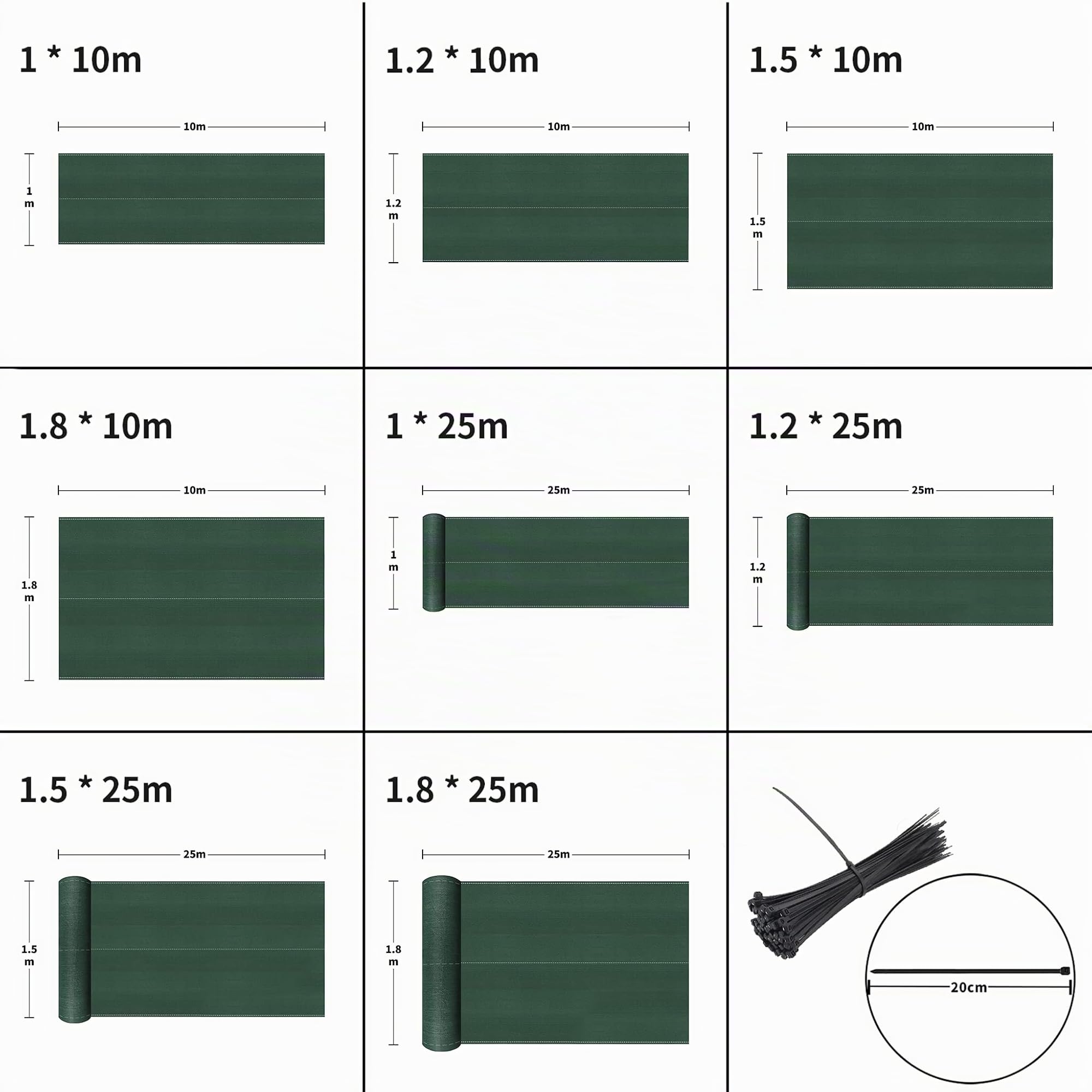 Aufun Malla de protección para Vallas 150 cm Malla de ocultación HDPE 150g/m², Protección contra el Viento Tela de protección Solar con Bridas para Campo Deportivo, jardín, balcón | 1,5x10m (Verde) | Protección visual de HDPE 150 g/m², valla cortavientos,