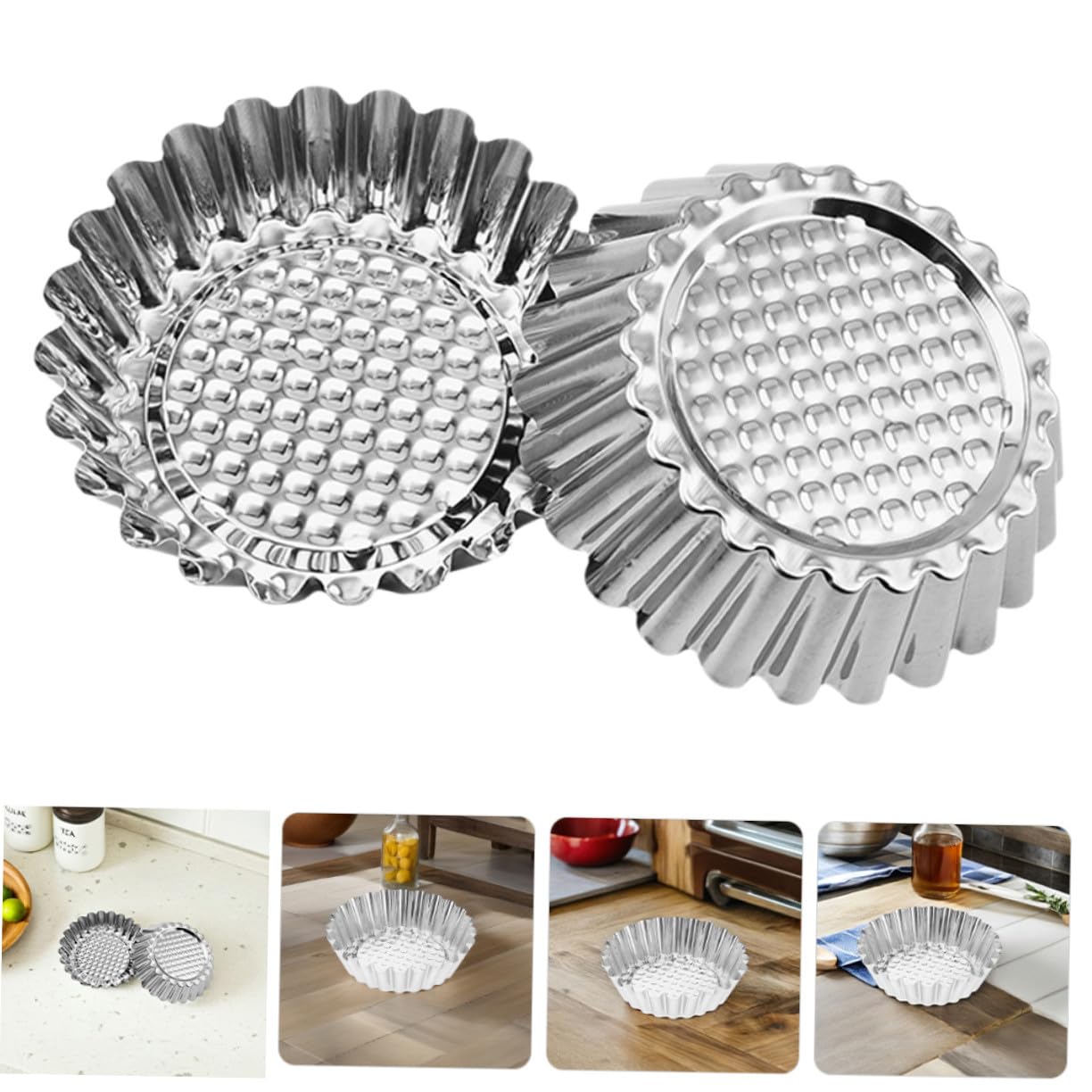 TOYANDONA 30piezas Moldes para Tartaletas de Huevo Mini Moldes Redondos de Acero Inoxidable para Hornear Borde Decorativo de Flores para Hornear Tartas Pequeñas