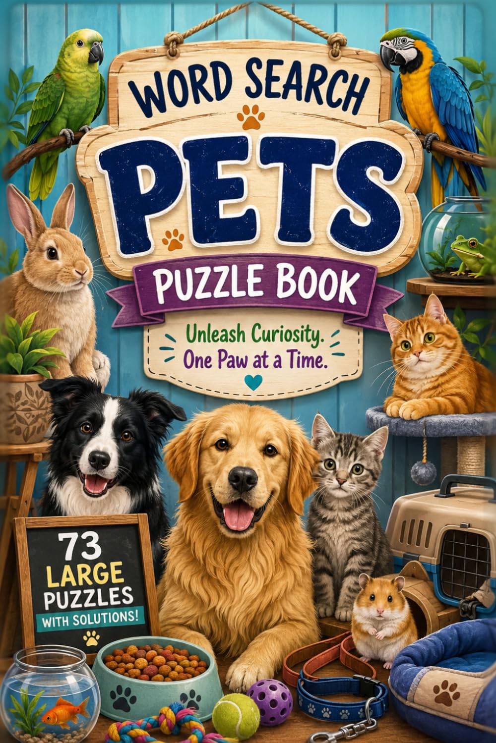 Pets : Word Search Puzzle Book: 73 Large Print Puzzles with Solutions - A Fun Animal-Themed Puzzle book for Every Pet Lover