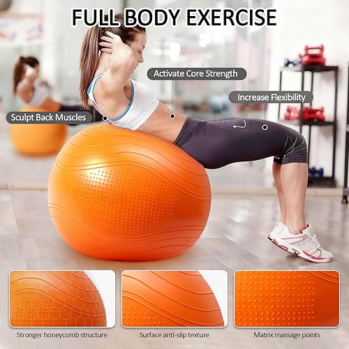 Miniatura 3 de Gruper Yoga Ball, Multiple Sizes Non Slip Exercise Ball for Workout, Birthing, Balance, Stability, Pregnancy, 2200LB Capacity, Anti Burst Chair for