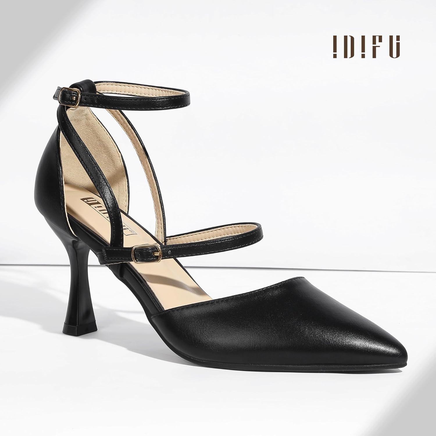 IDIFU IN3 Closed Toe Heels Women's Pumps Strappy High Pointed Toe Kitten Medium Heels Wedding Prom Work Office Dress Shoes for Women Dressy Comfortable Ankle Strap Pumps Shoes - Image 6