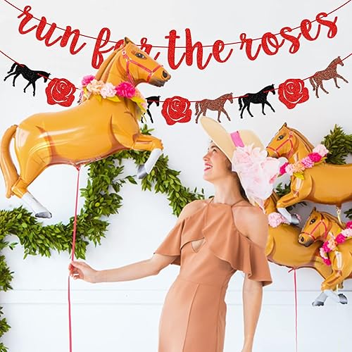 Miniatura 5 de Banner de Run For The Roses guirnalda de caballo y rosa pancarta del Derby de Kentucky pancarta de despedida de soltera del Derby pancarta de