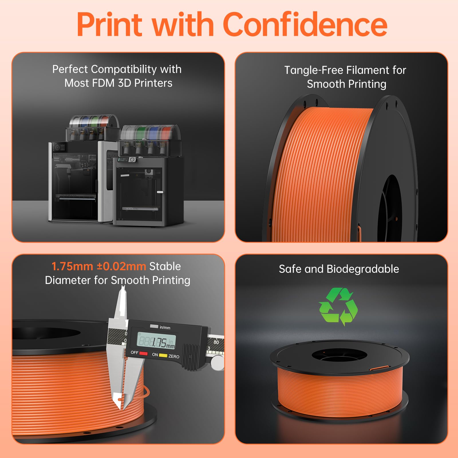 BIQU MorPhlex TPU Filament pour imprimante 3D Orange